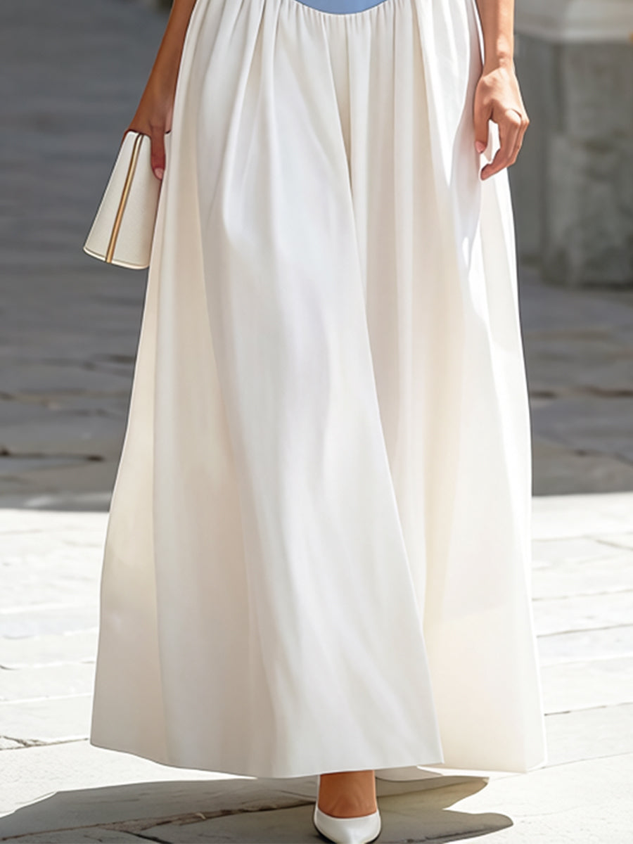 Regara Light Blue Corset Top White Flared Sleeveless Maxi Dress