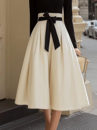 Regara Black Long Sleeve Top Waisted Midi Skirt