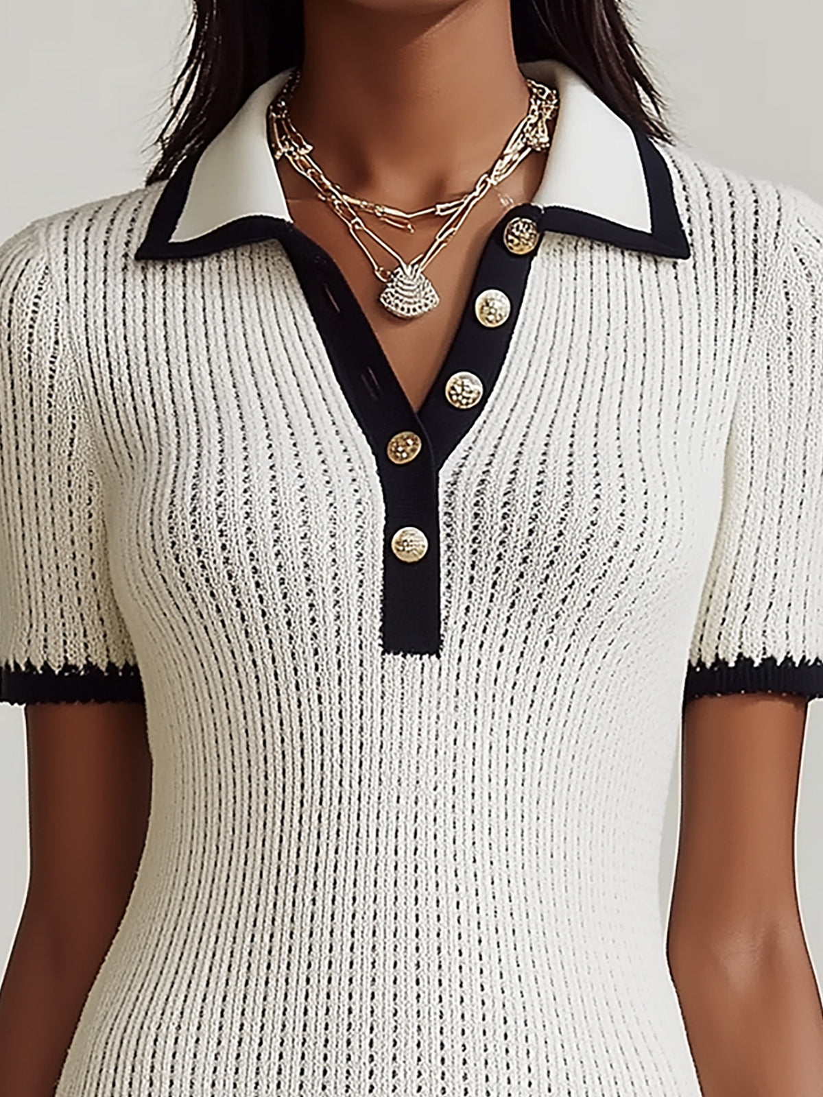 Regara White Knit Mini Dress with Black Trim Short Sleeve
